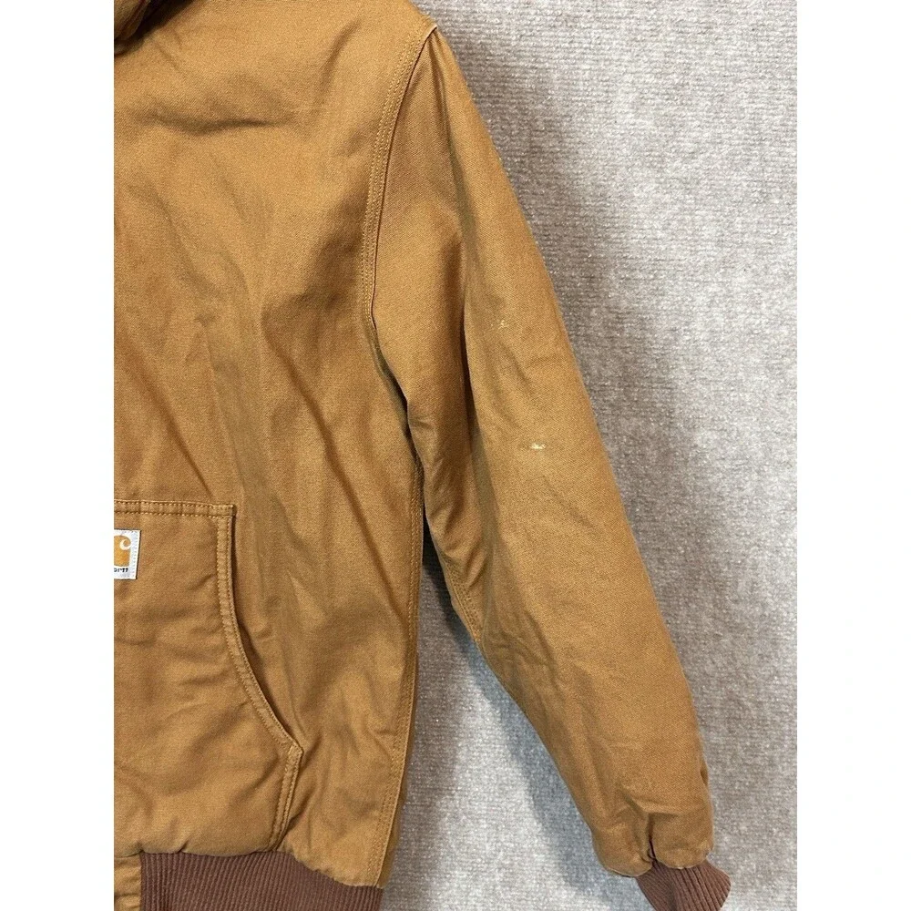 Carhartt Jacket Brown Canvas Jacket Youth Large 14-16 Coat Quilt Lining Hooded